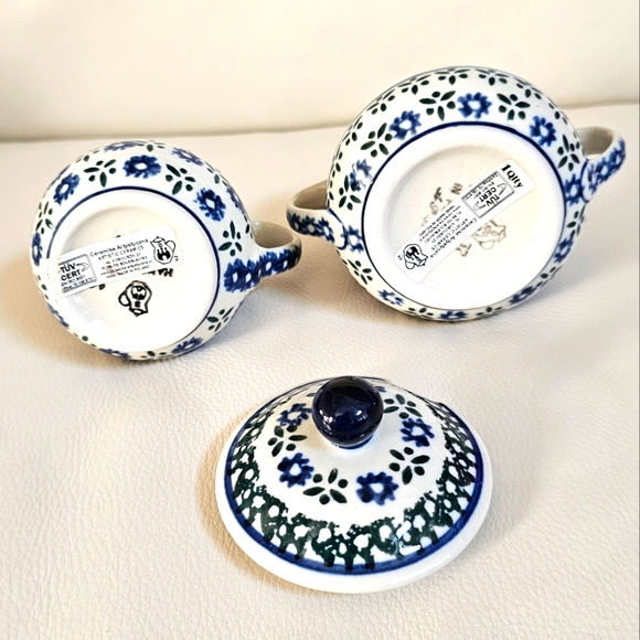 Polish Pottery Sugar Bowl/lid and Creamer - Picture 3 of 8